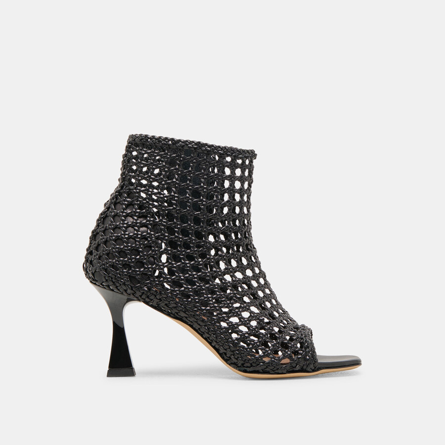 quin heels schwarzes gewebtes leder