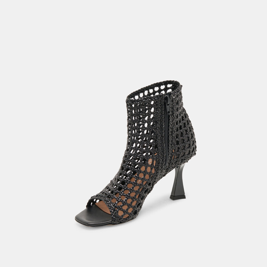 quin heels schwarzes gewebtes leder