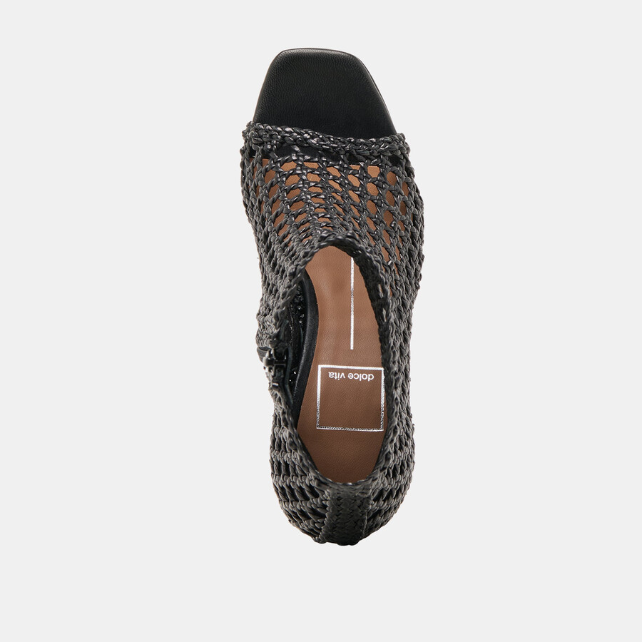 quin heels schwarzes gewebtes leder