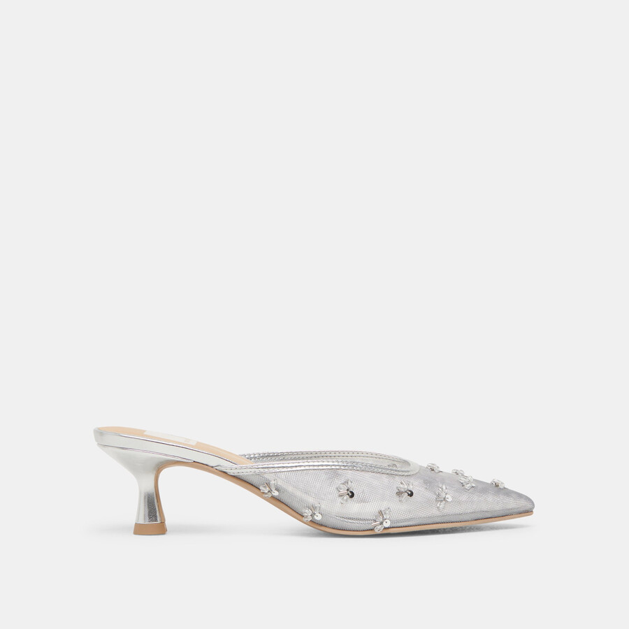 clara wide heels silbernes mesh