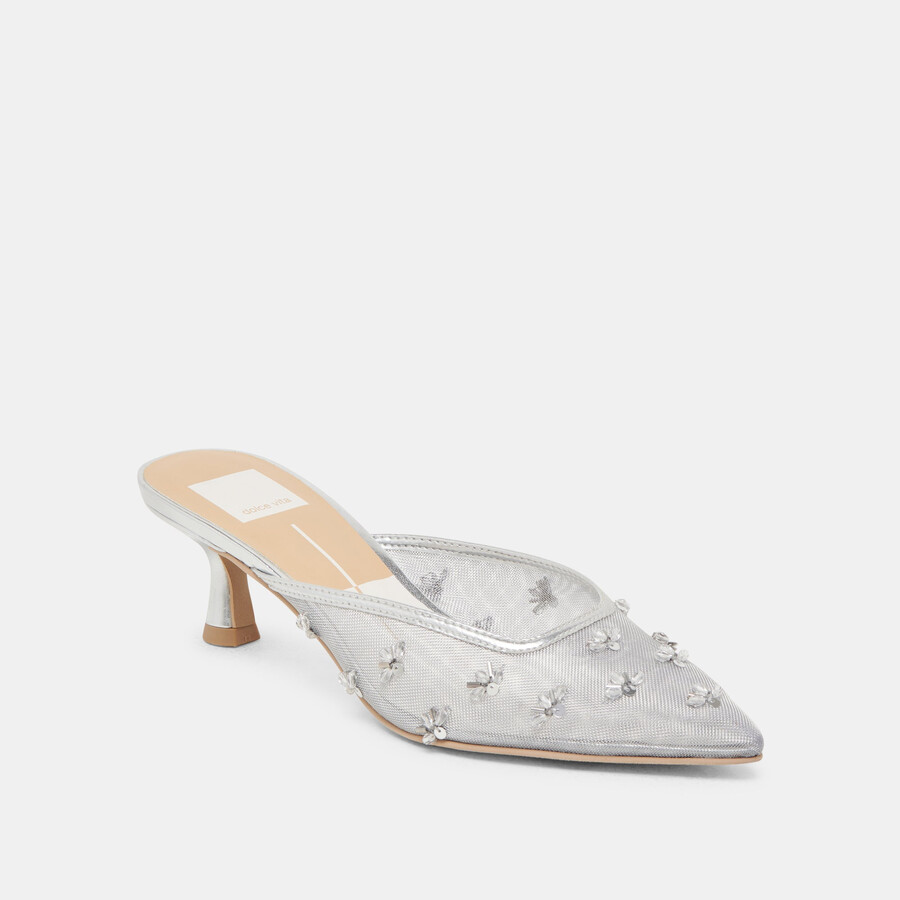 clara wide heels silbernes mesh