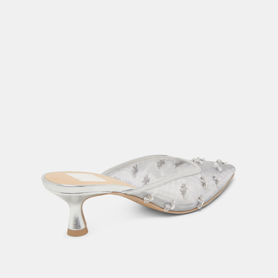 clara wide heels silbernes mesh