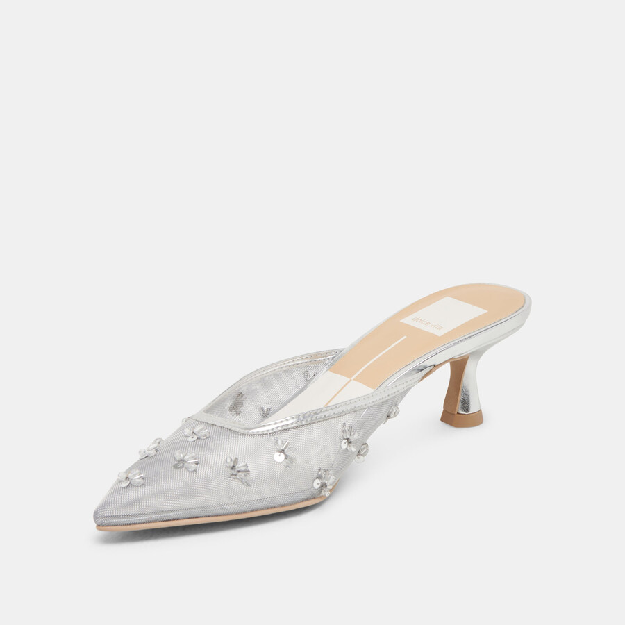 clara wide heels silbernes mesh