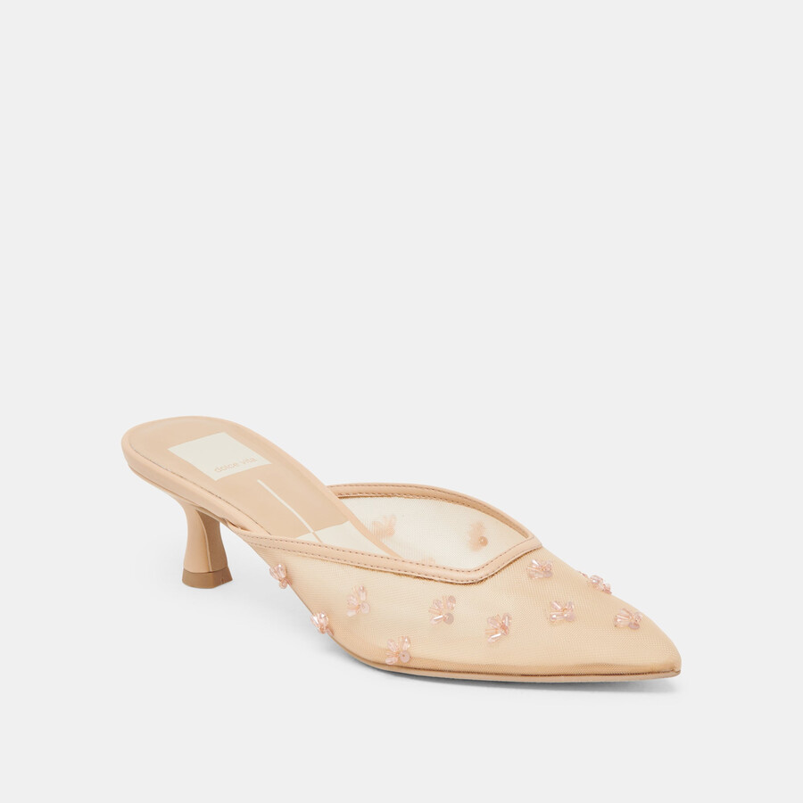 clara wide heels french vanilla mesh