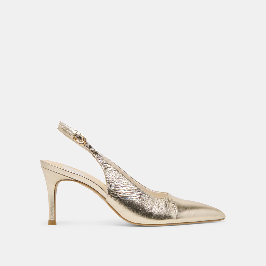 elasi heels hellgoldene lacklederschuhe mit crinkle-finish