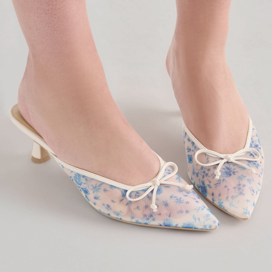 cleo heels blaues blumenmuster mesh