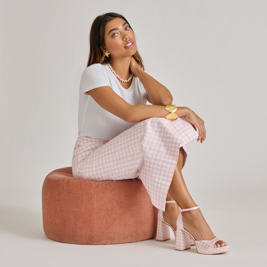 pandro x byrdie golf-heels rosa kariert