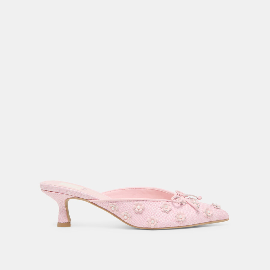 camilo x byrdie golf wide heels pink raffia