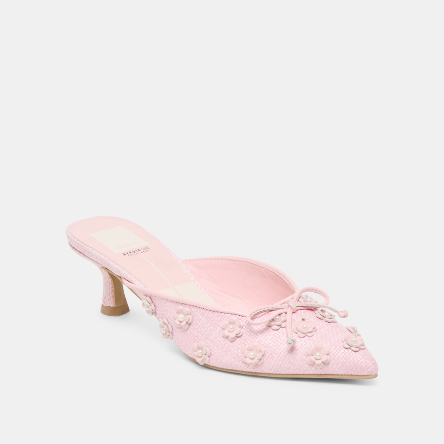 camilo x byrdie golf wide heels pink raffia