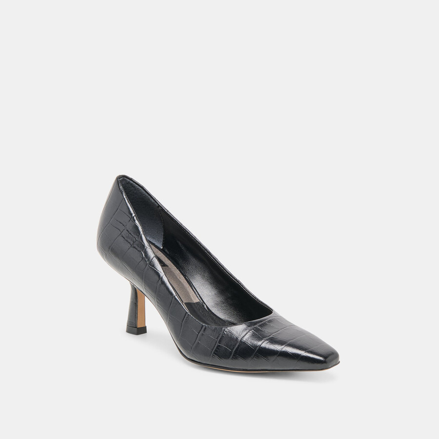briona heels noir kroko-geprägtes leder