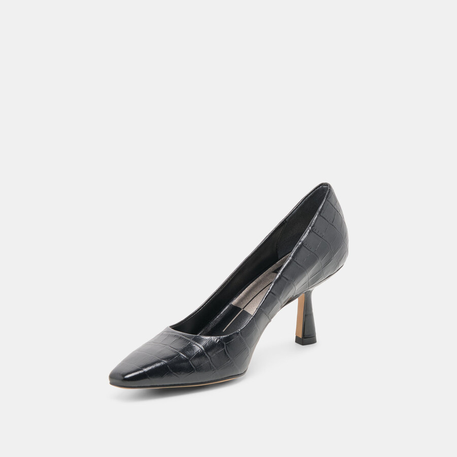 briona heels noir kroko-geprägtes leder