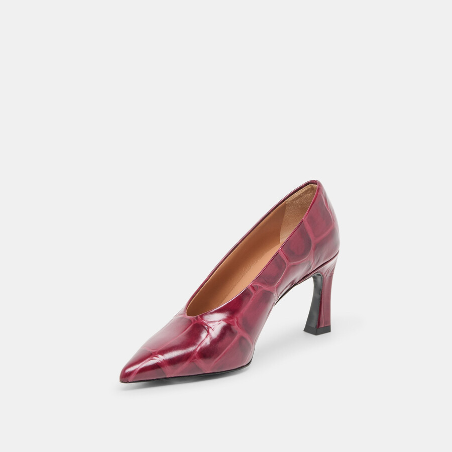 midge heels burgunderrotes leder mit krokoprägung