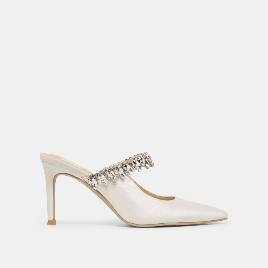 keli kristall-pumps aus weißem satin