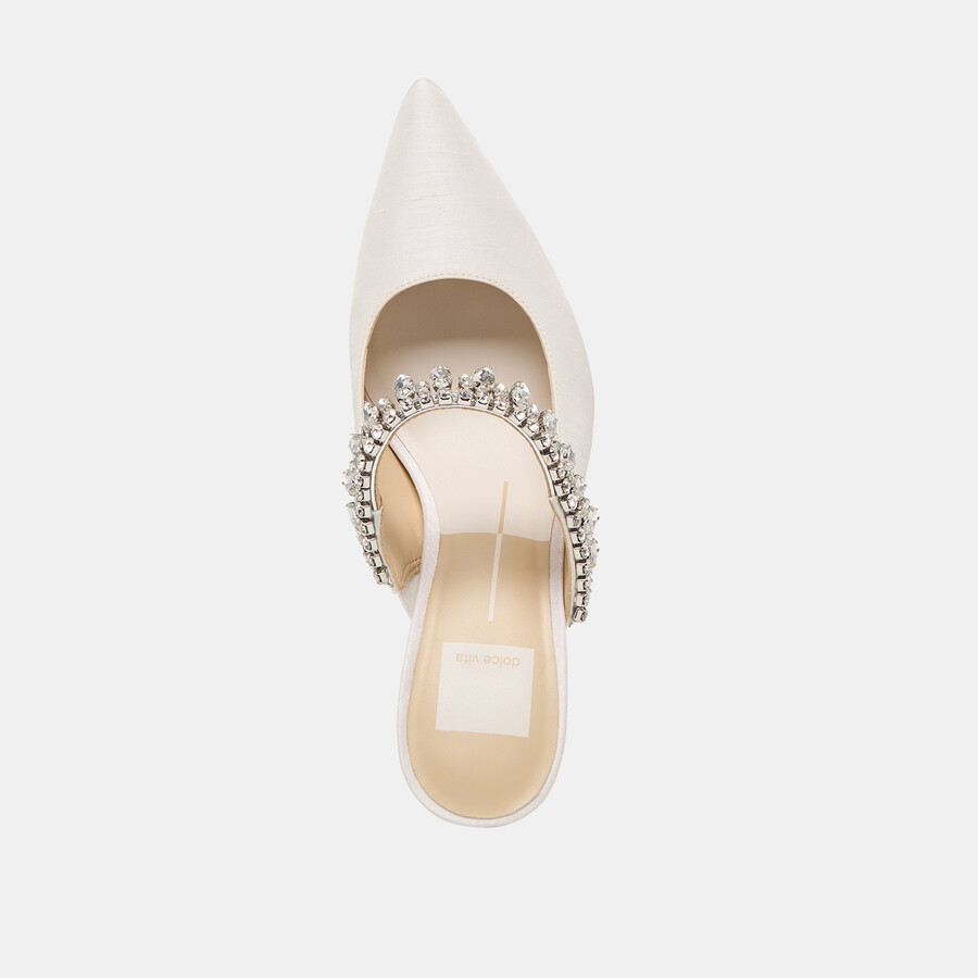 keli kristall-pumps aus weißem satin