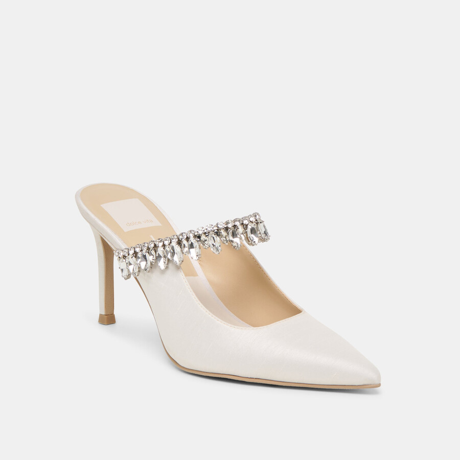 keli kristall-pumps aus weißem satin
