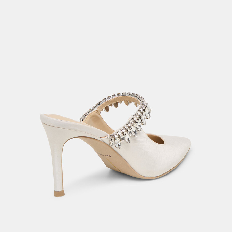 keli kristall-pumps aus weißem satin