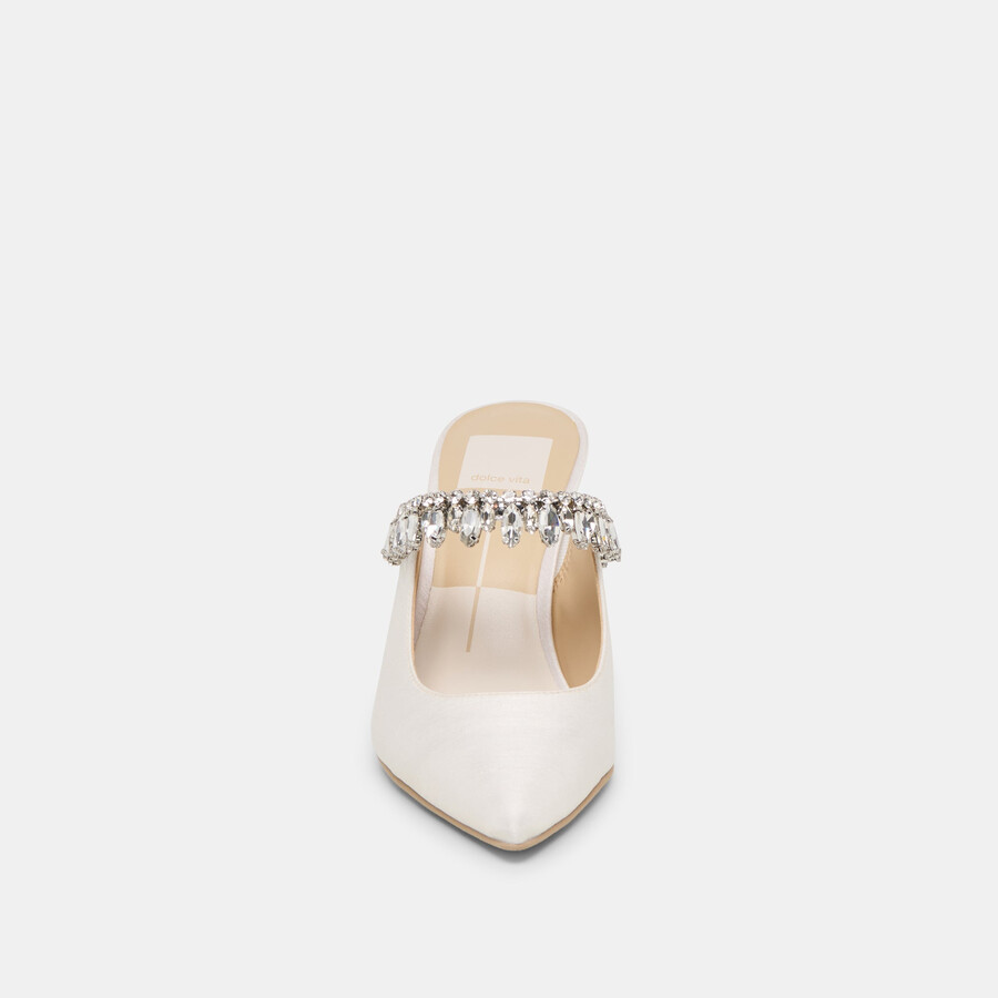 keli kristall-pumps aus weißem satin