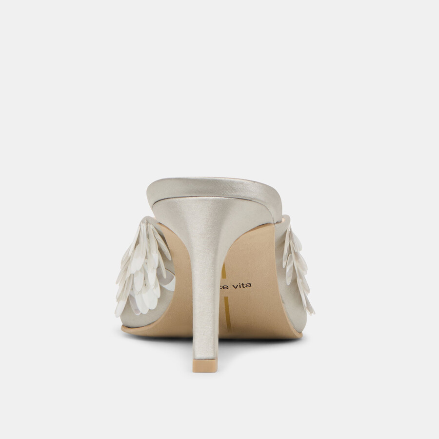 samary confetti heels silberner satin