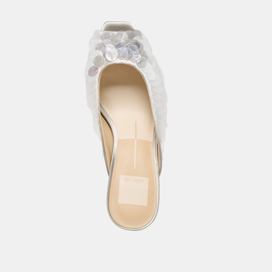 samary confetti heels silberner satin