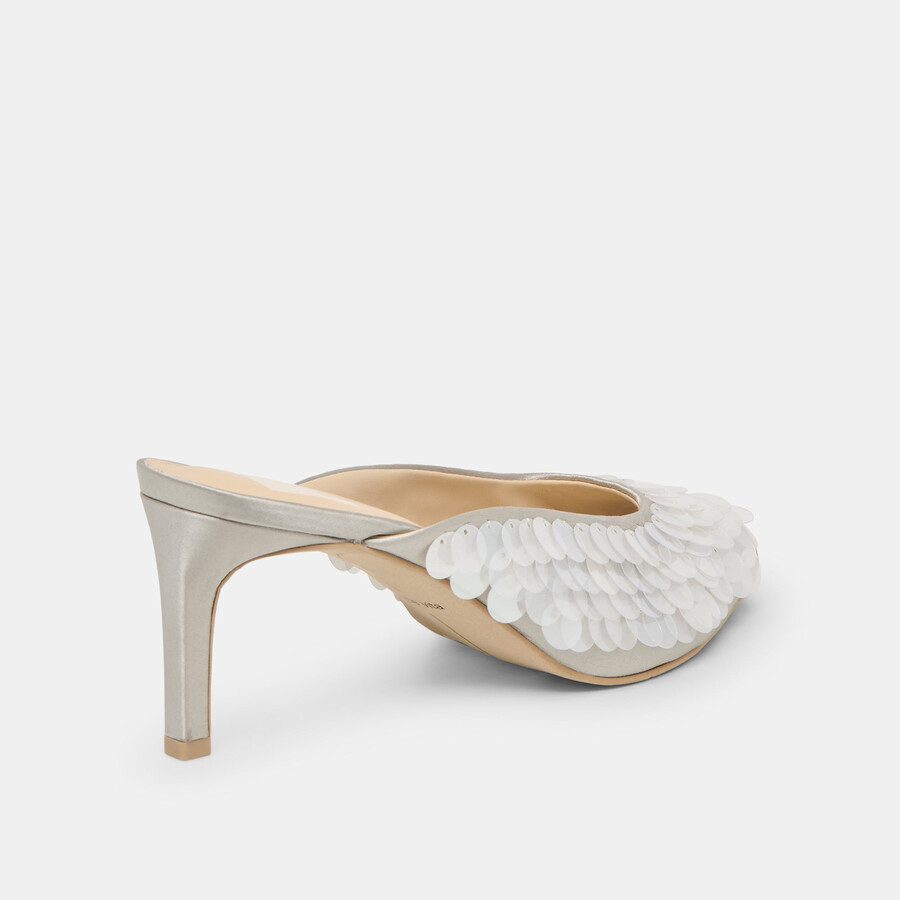 samary confetti heels silberner satin