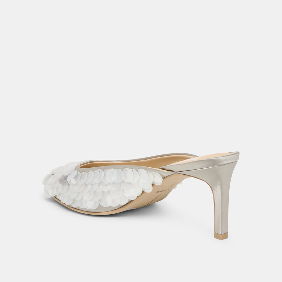 samary confetti heels silberner satin