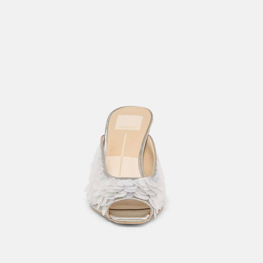 samary confetti heels silberner satin