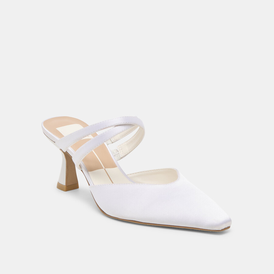 linore heels true white satin