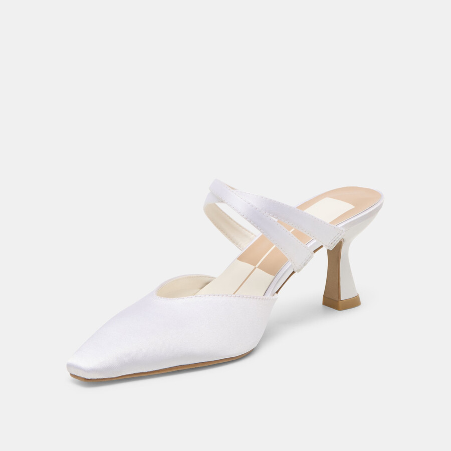 linore heels true white satin