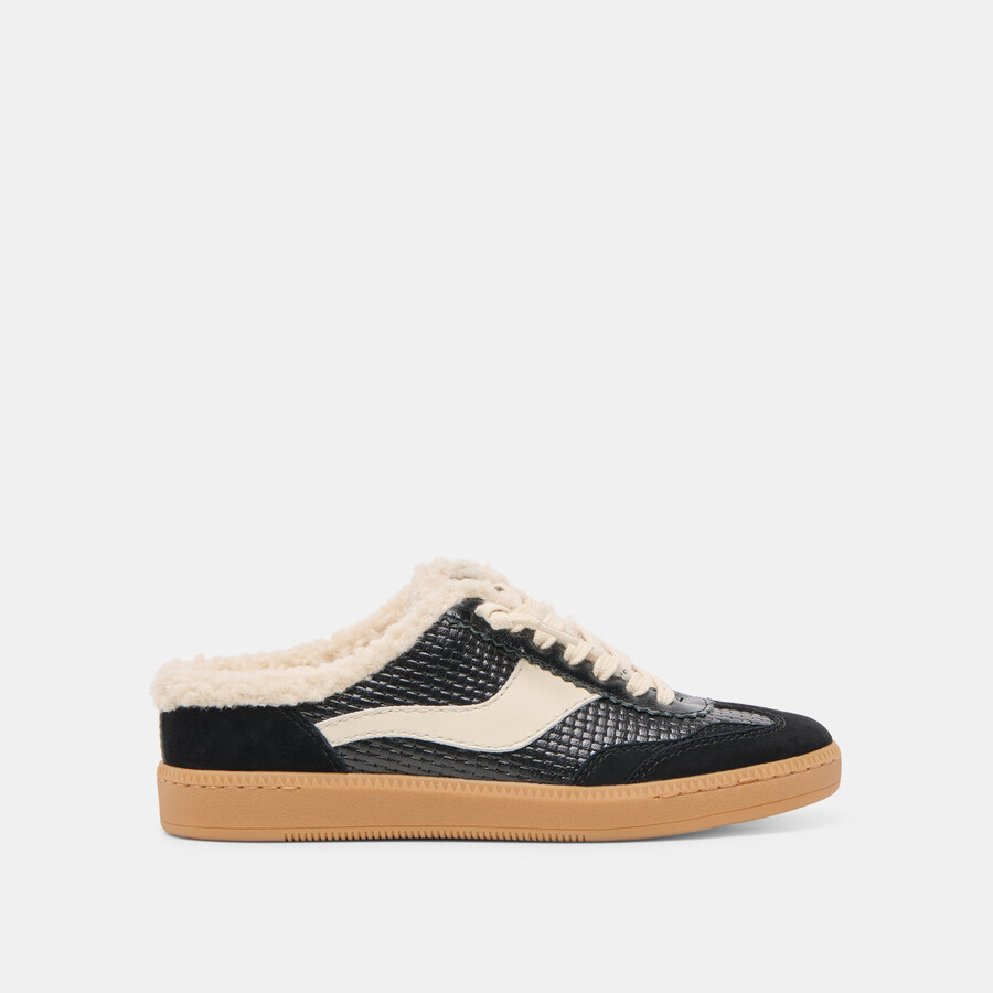 notice slide plush sneakers schwarzes gewebtes leder