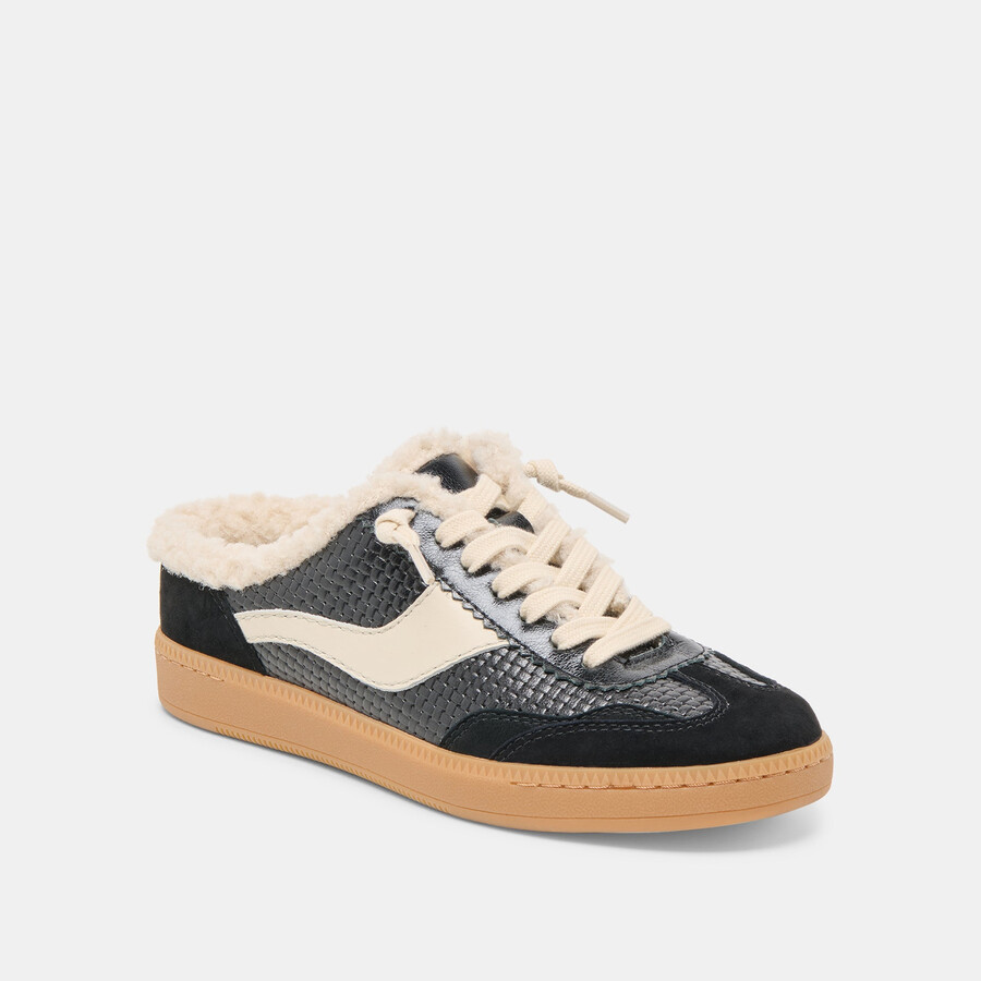 notice slide plush sneakers schwarzes gewebtes leder