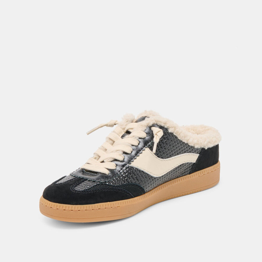notice slide plush sneakers schwarzes gewebtes leder