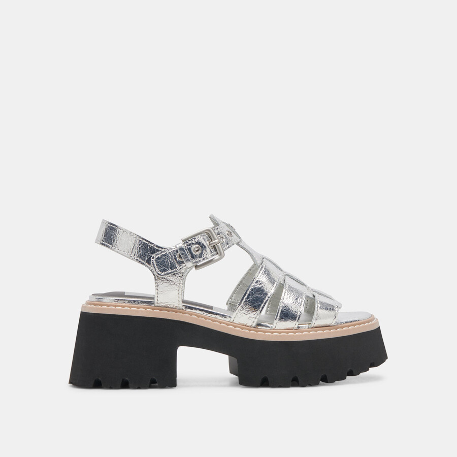 latice sandalen silberfarbenes leder im used-look