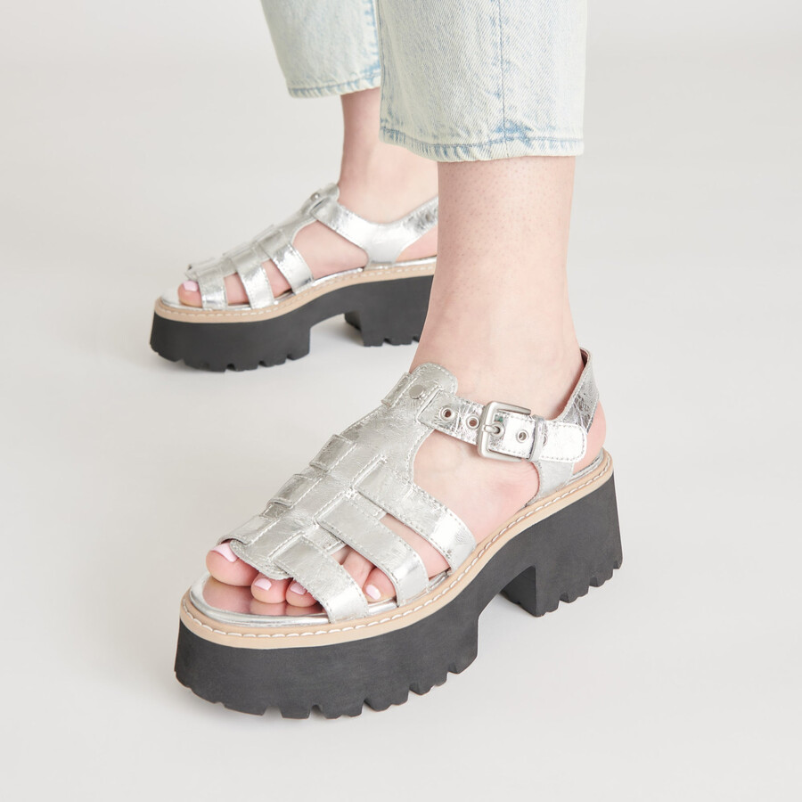latice sandalen silberfarbenes leder im used-look