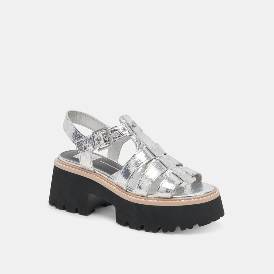 latice sandalen silberfarbenes leder im used-look