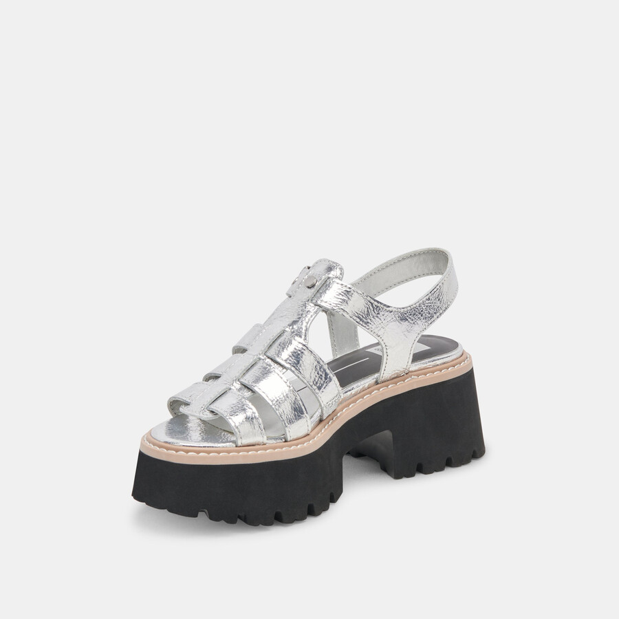 latice sandalen silberfarbenes leder im used-look