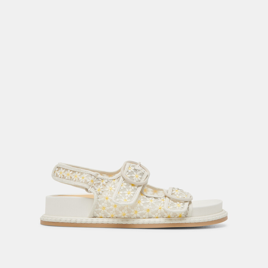 stuart sandalen mit blumenmuster weiß-gelb mit floralem mesh-einsatz