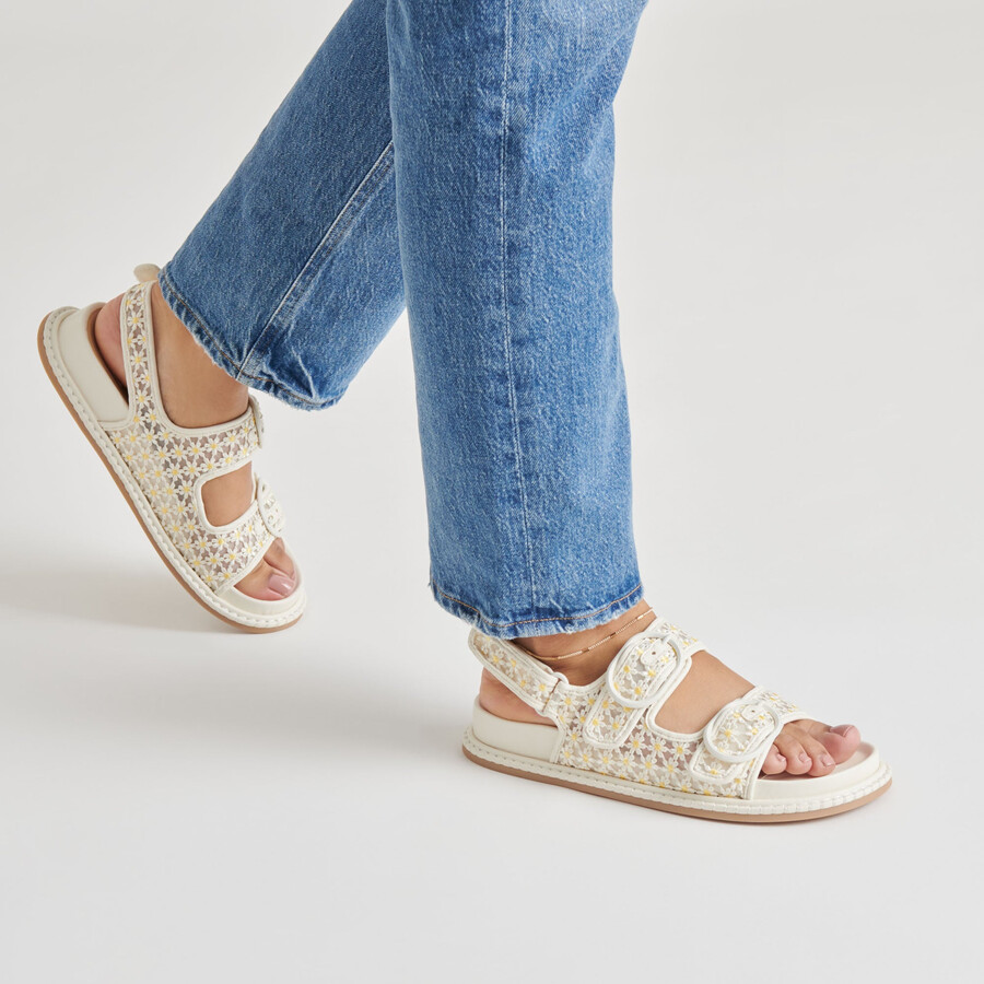 stuart sandalen mit blumenmuster weiß-gelb mit floralem mesh-einsatz