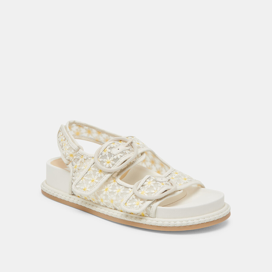 stuart sandalen mit blumenmuster weiß-gelb mit floralem mesh-einsatz