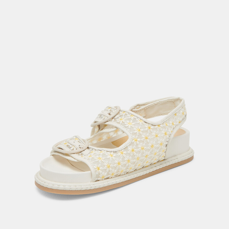 stuart sandalen mit blumenmuster weiß-gelb mit floralem mesh-einsatz