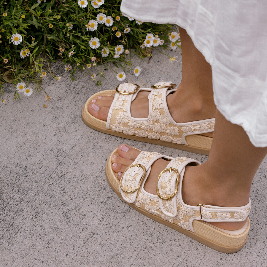 starla sandalen creme floral raffia