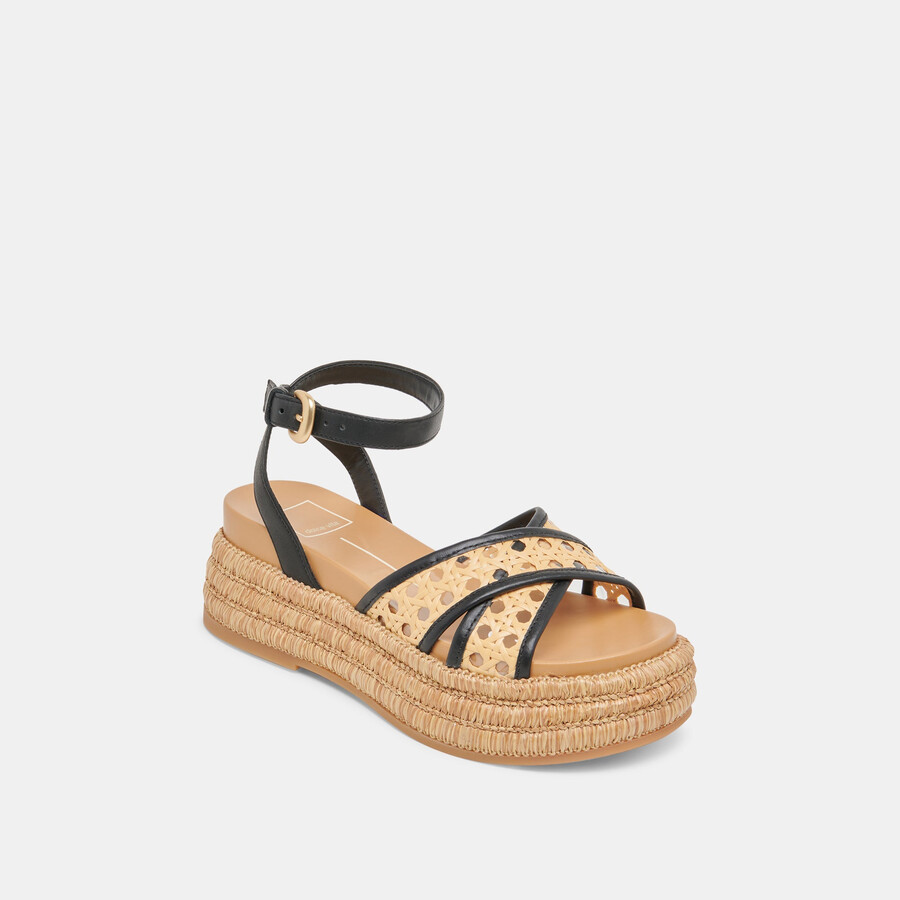 wriley sandalen schwarz gewebtes raffia