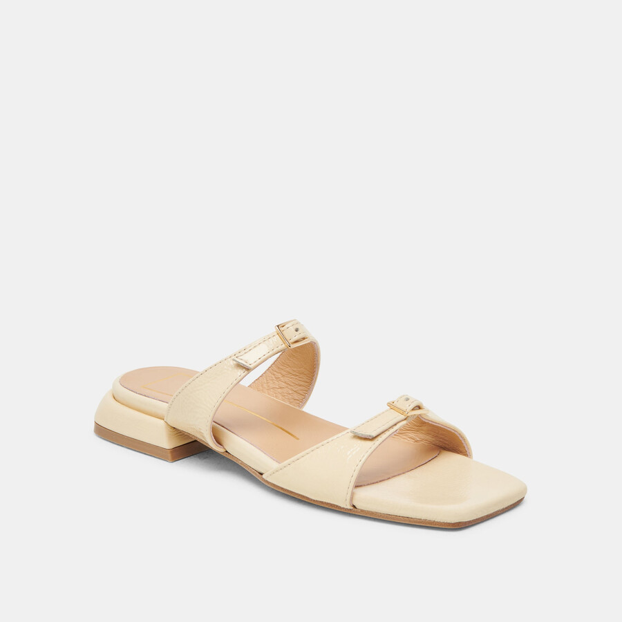 lavendel sandalen hellgelb crinkle-lackleder
