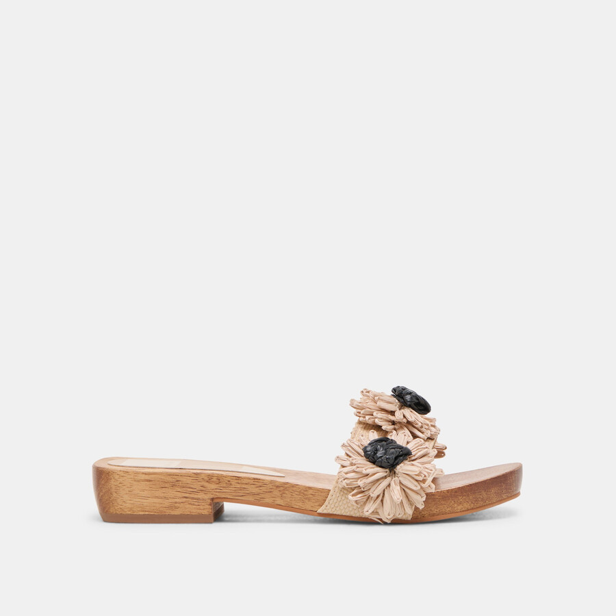 ariena sandalen schwarz naturblumen-raffia