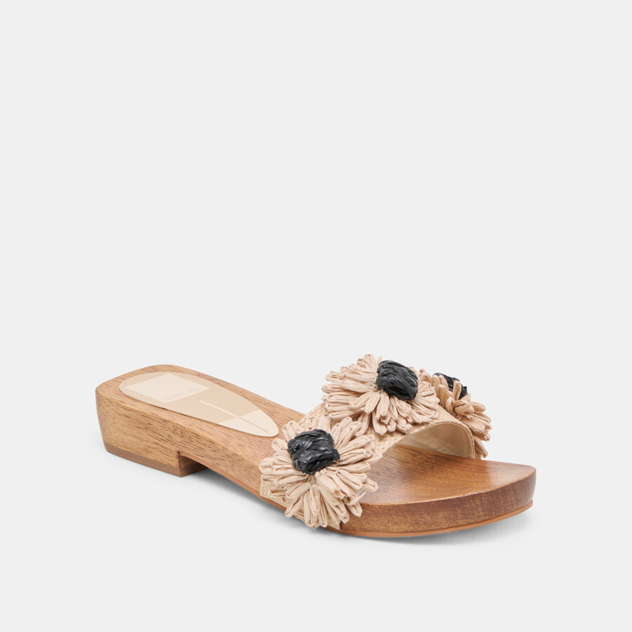 ariena sandalen schwarz naturblumen-raffia
