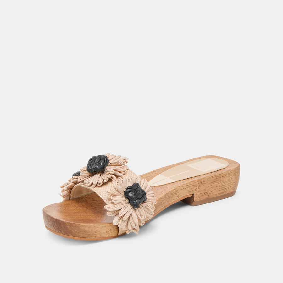 ariena sandalen schwarz naturblumen-raffia