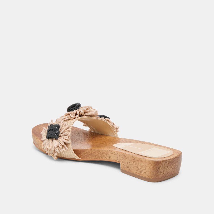 ariena sandalen schwarz naturblumen-raffia