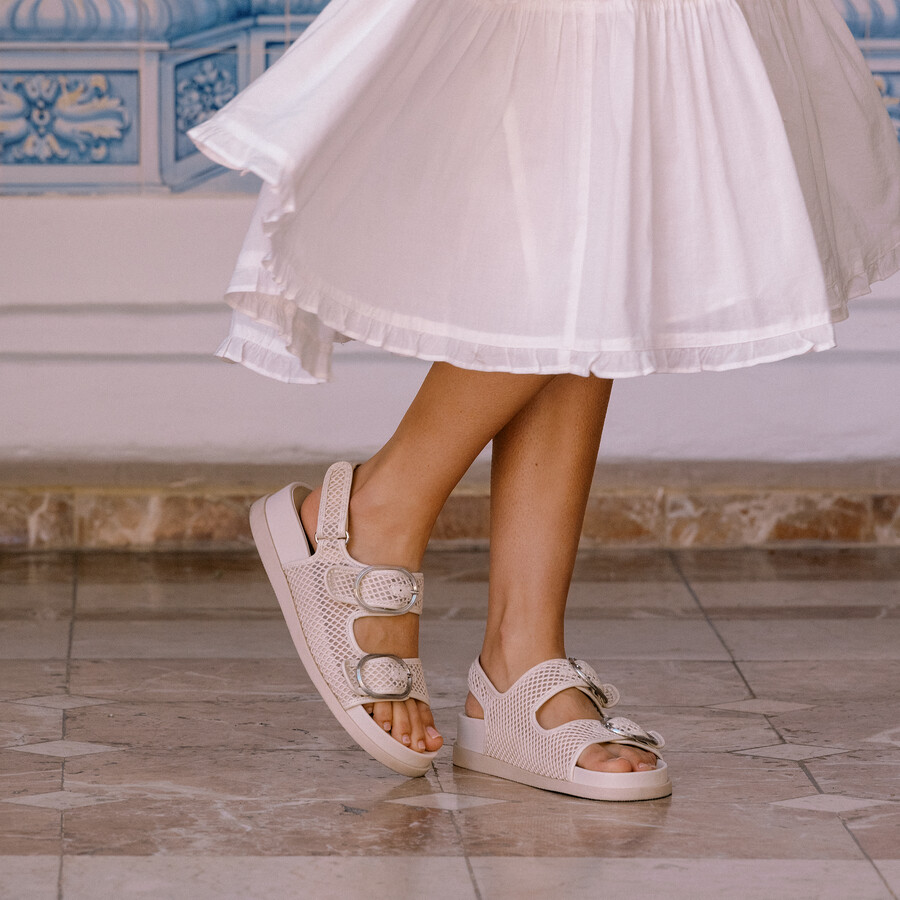 starla mesh-sandalen creme gewebtes mesh