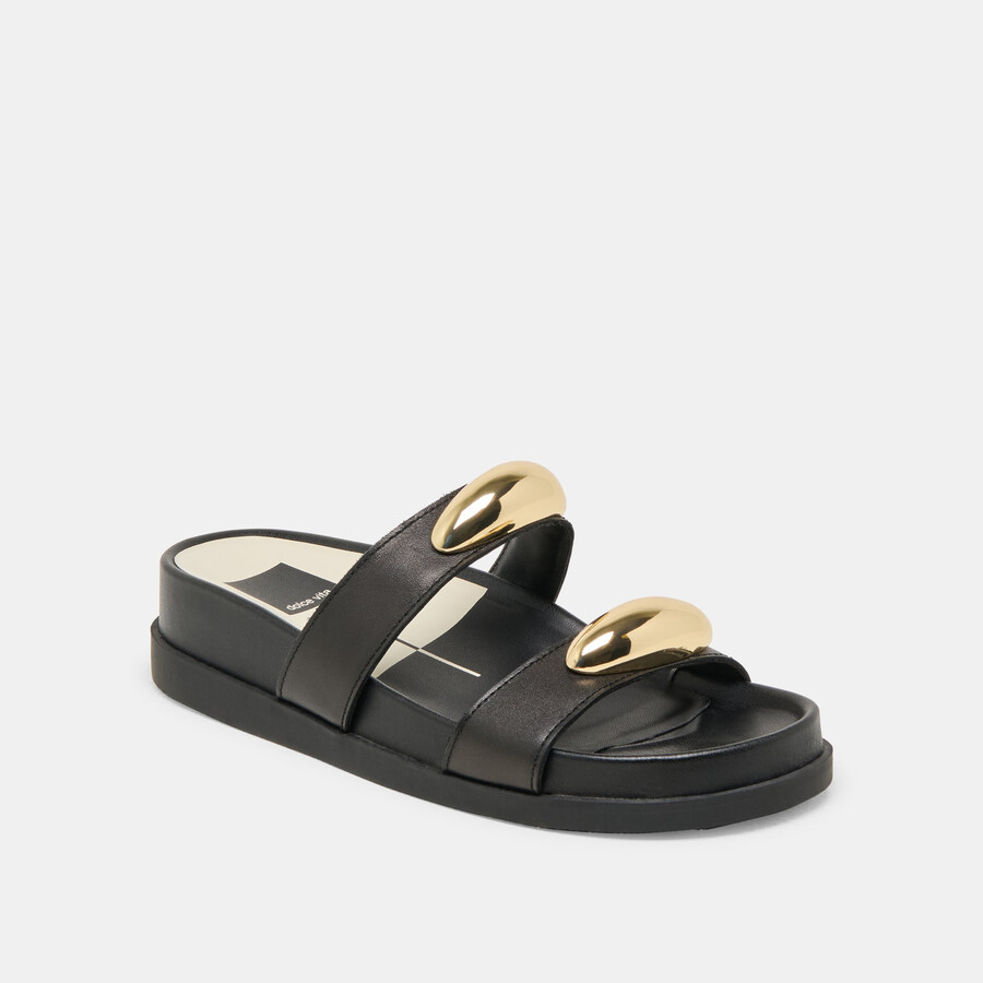 satine sandalen aus schwarzem leder