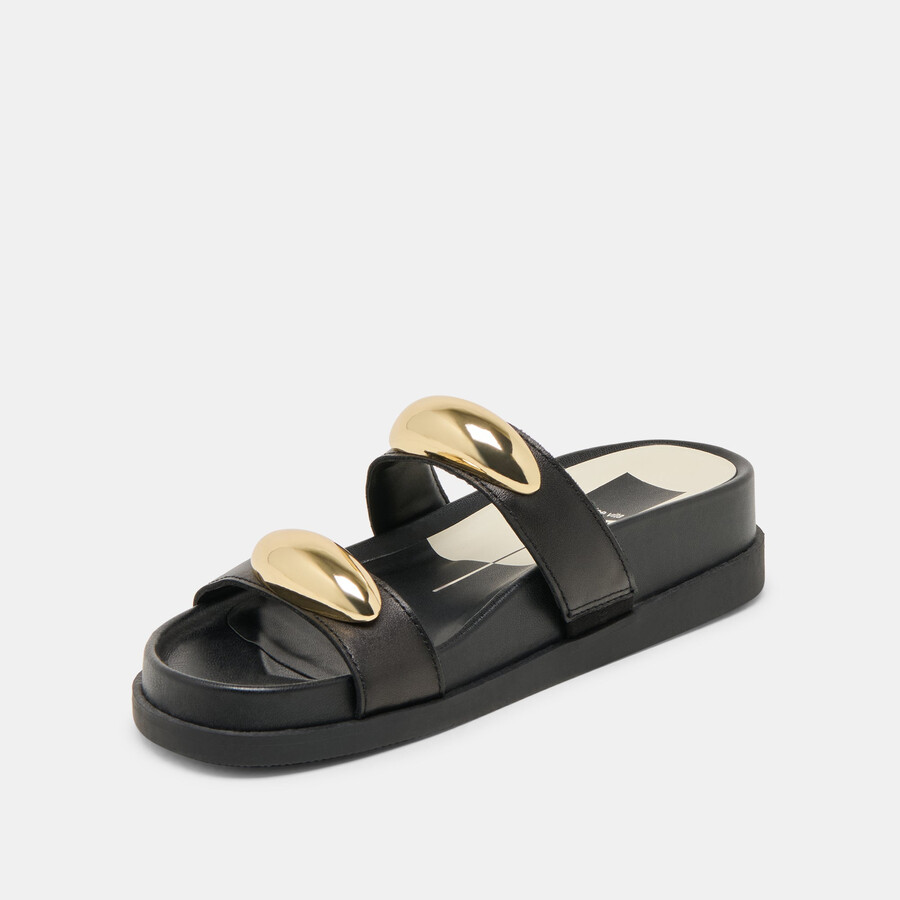 satine sandalen aus schwarzem leder