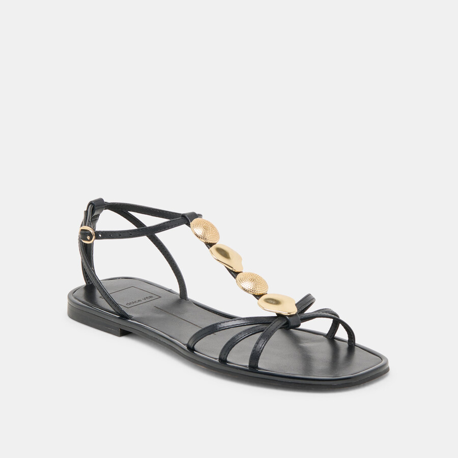 faun sandalen aus schwarzem leder